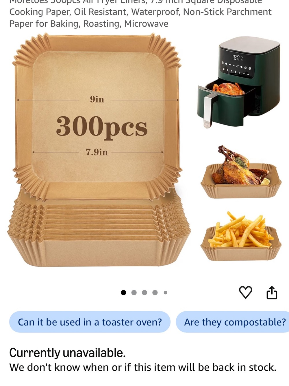 Disposable Air Fryer Liners – 300-Pack